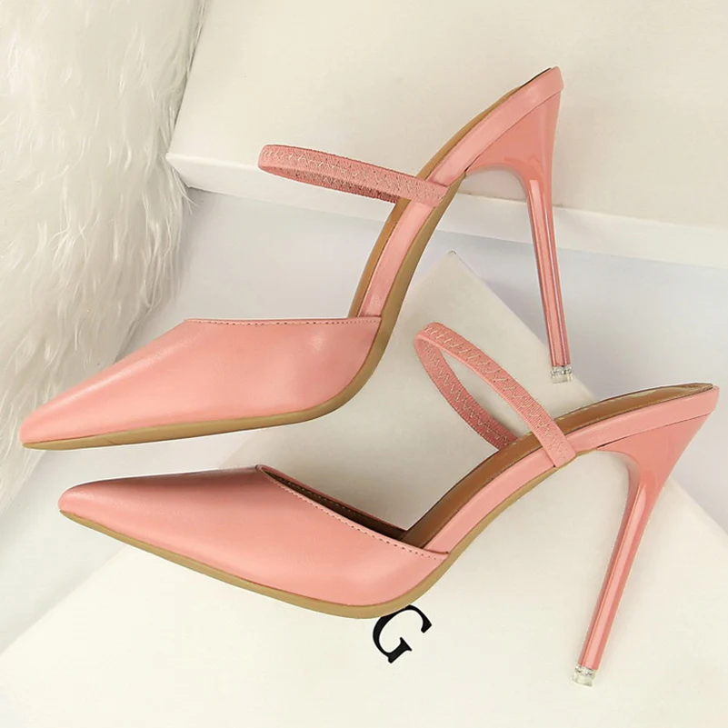 

2022 Fashion Summer Women 10.5cm High Heels Slippers Fetish Mules Stiletto Heels Lady Pointed Toe Slides Wedding Party Red Shoes