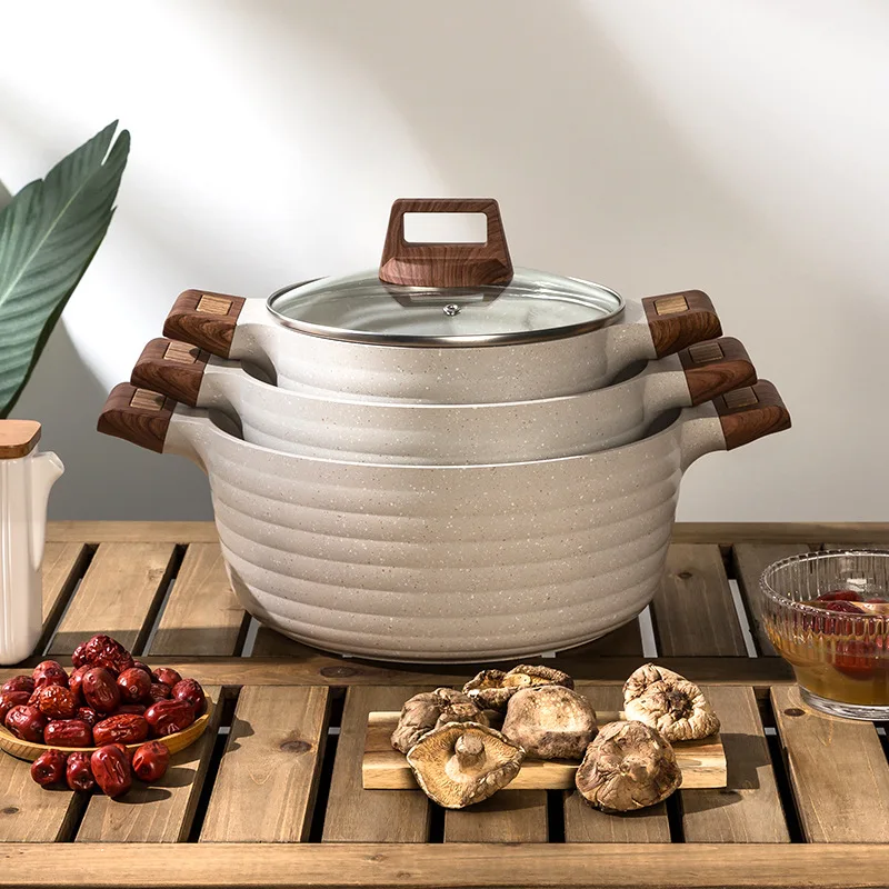 

Wood Grain Two Ears Medical Stone Stew Pot Household Induction Cooker Gas Cooker for Cookings Pot Non Stick Cooking Pot Set