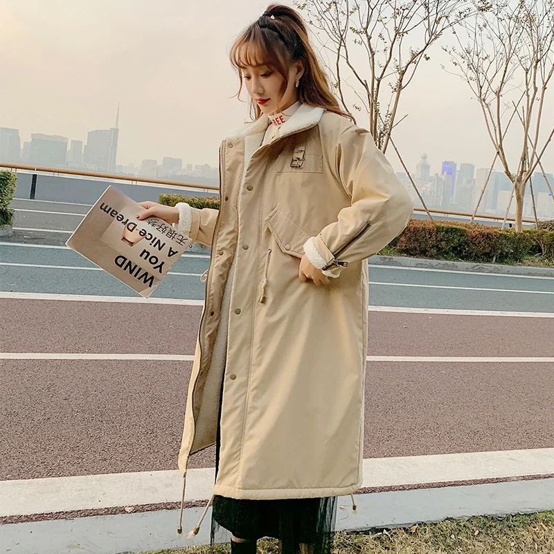 Winter Jacket Women 2023 Coat Women Artificial Lambswool Down Cotton Jackets Female Safari Style Long Parkas  Women Jacket Coat