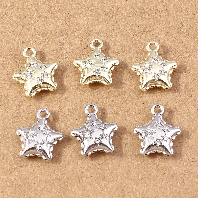 

10pcs 12x14mm Cute Alloy Crystal Star Charms Pendants for Making DIY Handmade Drop Earrings Necklaces Crafts Jewelry Findings