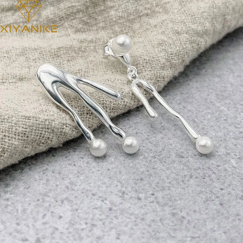 

DAYIN Asymmetrical Imitation Pearl Stud Earrings For Women Girl Korean Fashion New Jewelry Party Friend Gift pendientes mujer