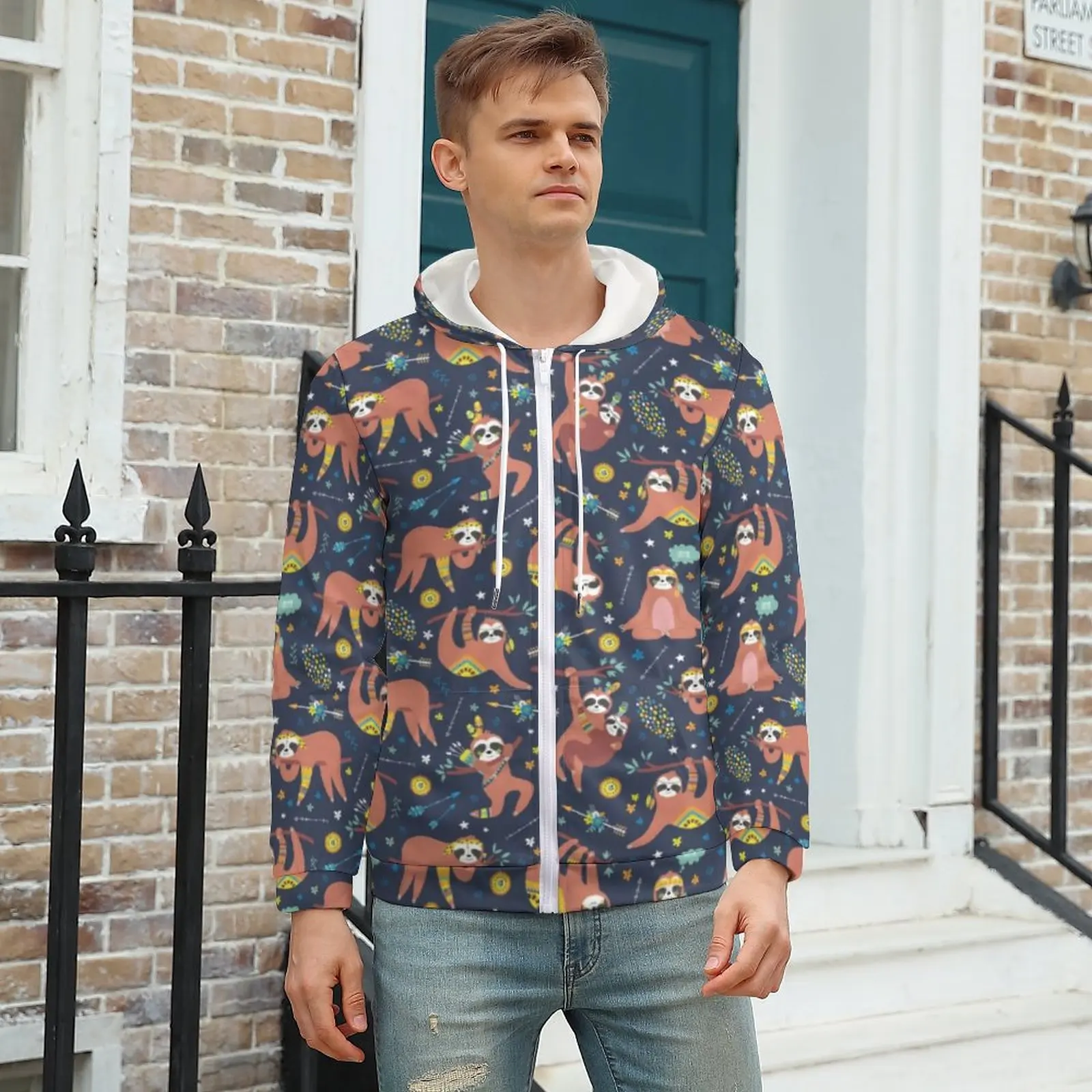 

Animal Print Zipper Hoodies Long-Sleeve Cute Sloth Kawaii Hoodie Winter Casual Oversized Printed Clothes