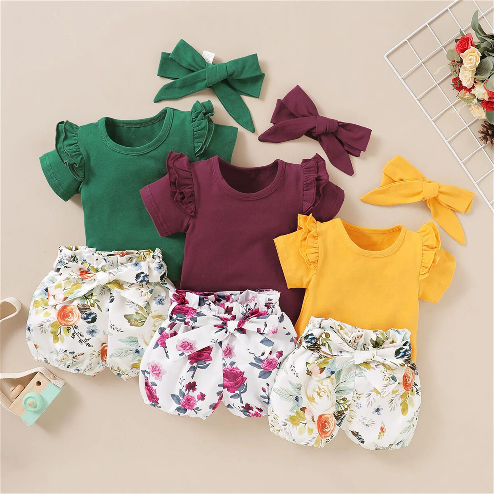 

PatPat Baby Girl Clothes 100% Cotton 3pcs Floral Print Short-sleeve Baby Set New Born Lovely Summer Clothing Wholesale Kids Wear