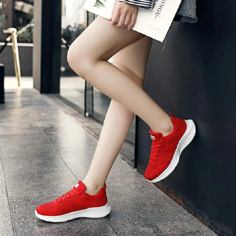 Women Motion Casual Shoes Breathable Walking Mesh Lace Up Flat Shoes Sneakers Women Tenis Feminino 42 Pink Black White