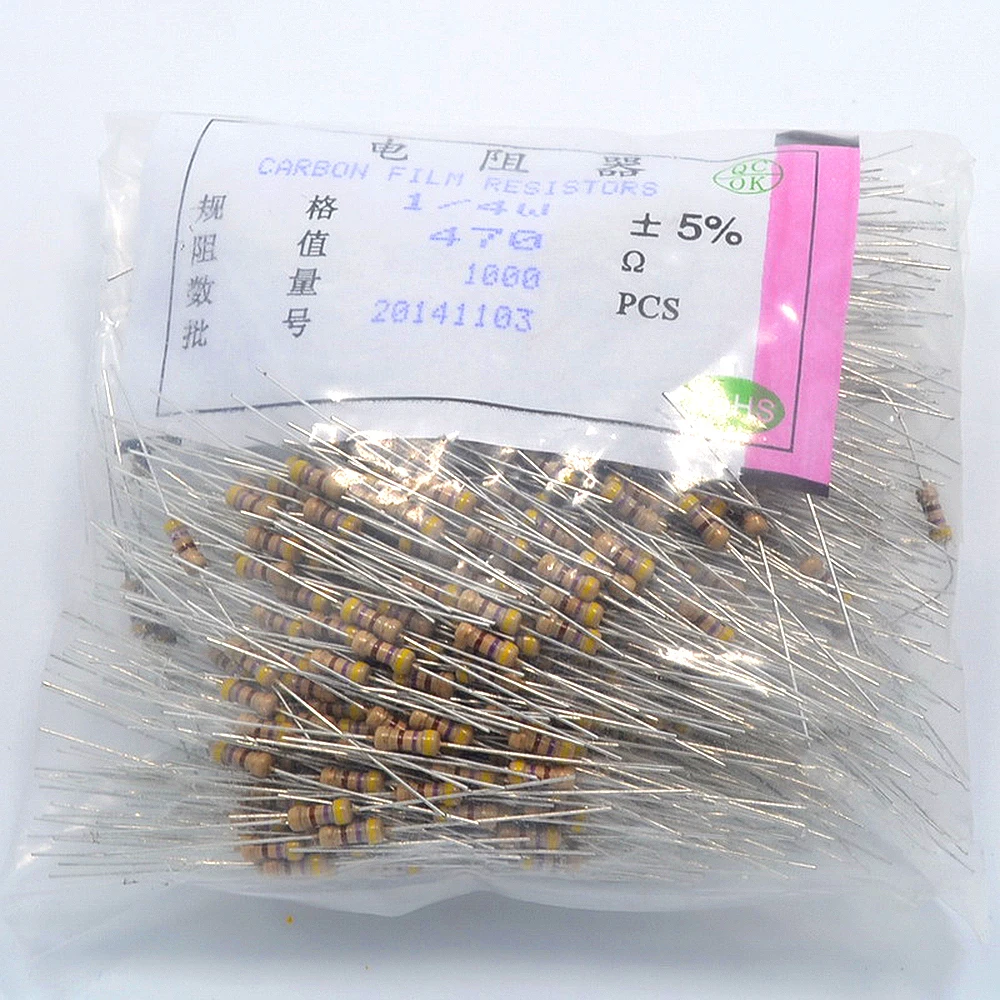 

500pcs 470 Ohm Resistors 1/4W Cylinder for DC 12V LEDs High-power 470R 5% Carbon Film Resistor Direct Insertion Four Color Ring