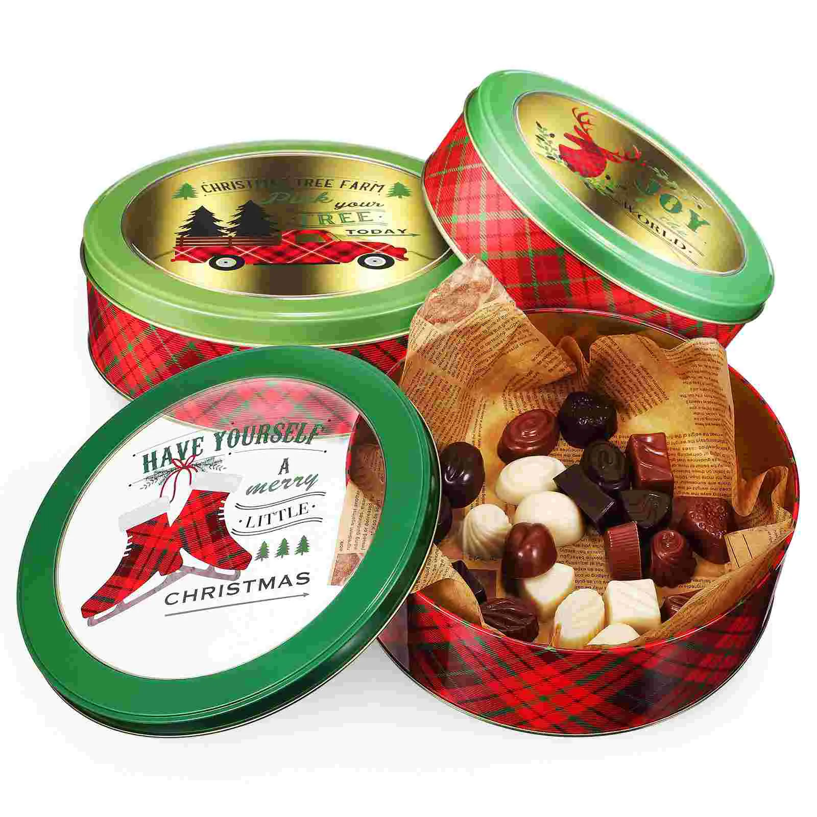 

3 Pcs Chrismas Decor Cookie Tin Gift Biscuit Box Christmas Storage Tins Tinplate Giving Containers Lids Decorationstree