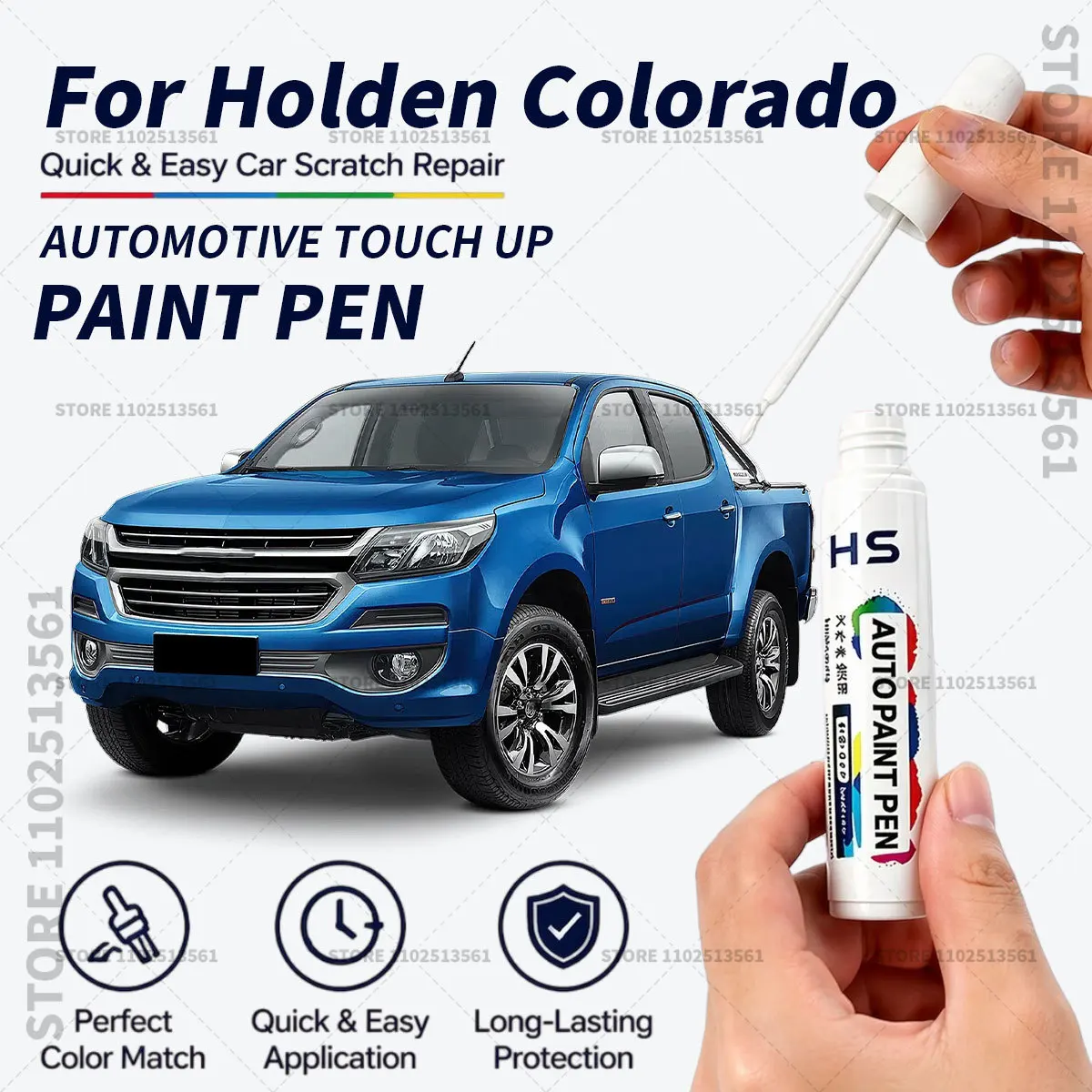 Фото Карандаш для подкраски Holden Colorado: средство для ремонта царапин на автомобиле, цвета: синий Power, черный Mineral, серебристый Nitrate, белый Summit, оранжевый. №1