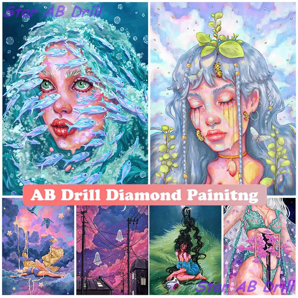 

Witch Ghost Fairy Girl AB Drill 5D Diamond Mosaic Art Painting Kit Surreal Fantasy Dream Princess Cross Stitch Puzzle Home Decor