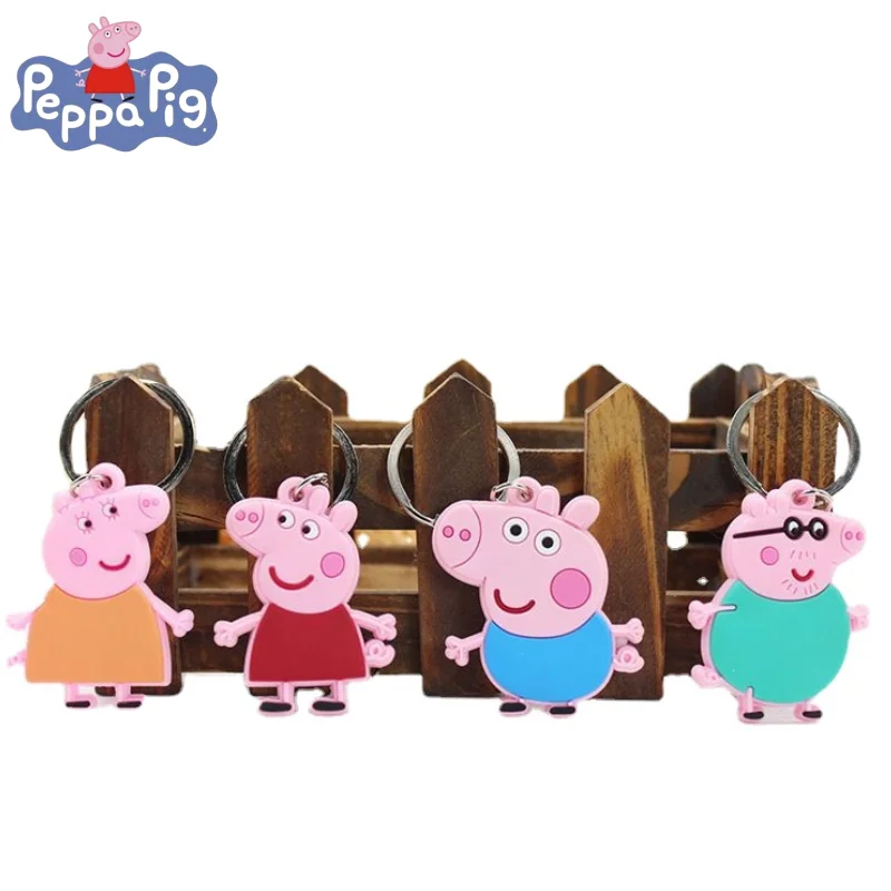 

Peppa Pig Series Peppa Soft Rubber Social People Keychain Pendant Cute George Anime Cartoon Peripheral Key Chain Small Gift