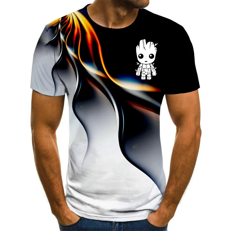 

Fashion summer t-shirt men's 2021 3D cute little tree man print men's T-shirt breathable Street mosaic print t-shirt men's size