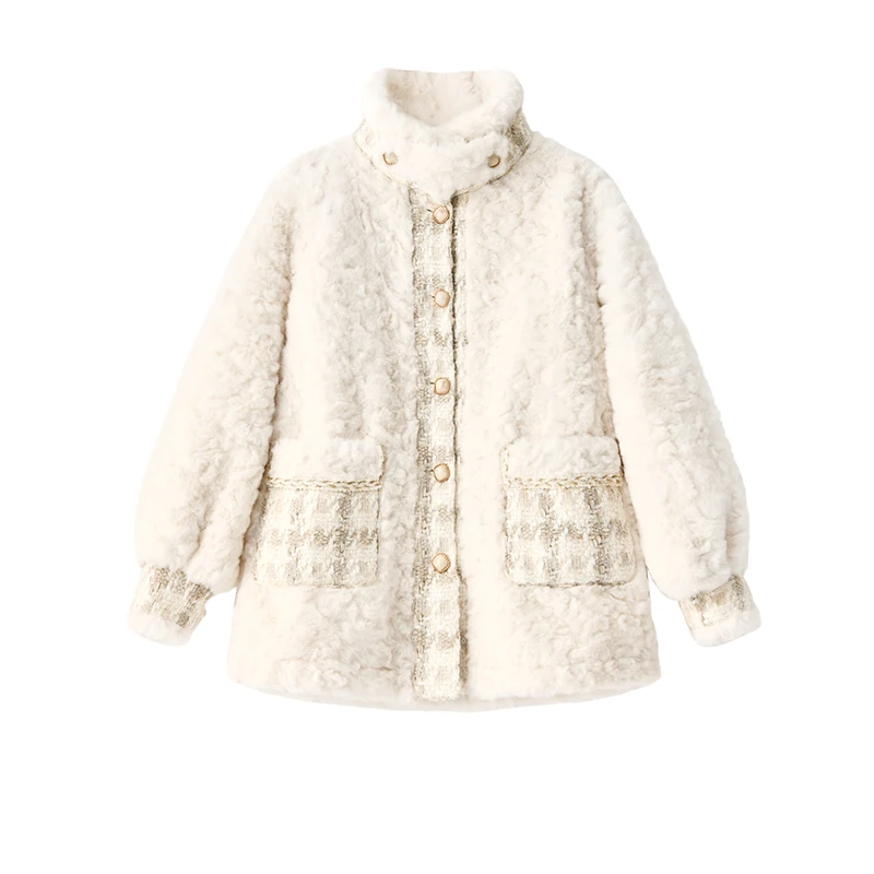 New Casacos Inverno Feminino  Faux Fur  Thick Warm Fur  High Street  Autumn/Winter  Spliced Stand Collar Single Breasted