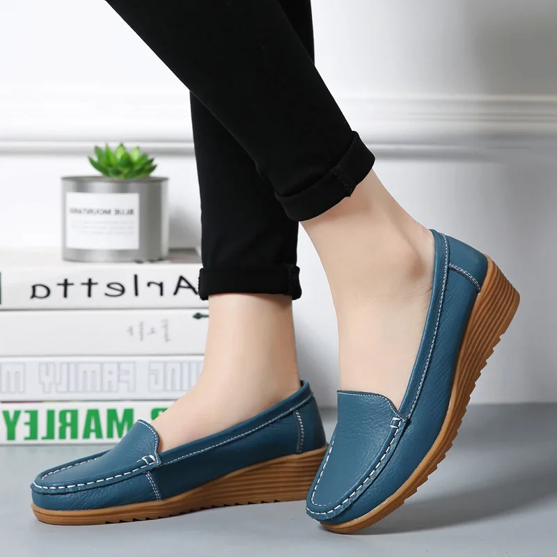 

Women Flats 2022 Spring Summer Shoes Women Wedge Heels Genuine Leather Casual Women Loafers Ballet Flat Shoes Chaussures Femme