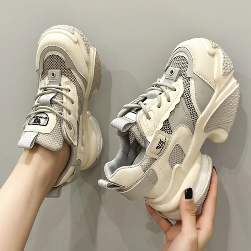 8CM Air Mesh Women Summer Shoes Platform Sneakers Soft Sole Chunky Heel Women Fashion Sneaker Breathable Sneakers Woman Shoes