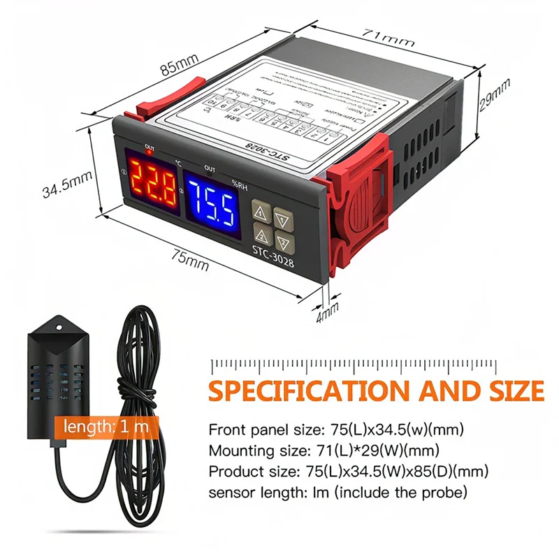 STC-3028 двойной цифровой термостат температура DC 12V 24V контроль влажности C/F с двумя