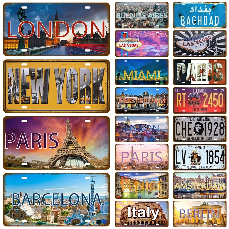 Винтажный металлический номерной знак Route 66, французский город, Настенный декор, декор для бара, флаг Парижа, Лиона, Марсель, плакат, искусство