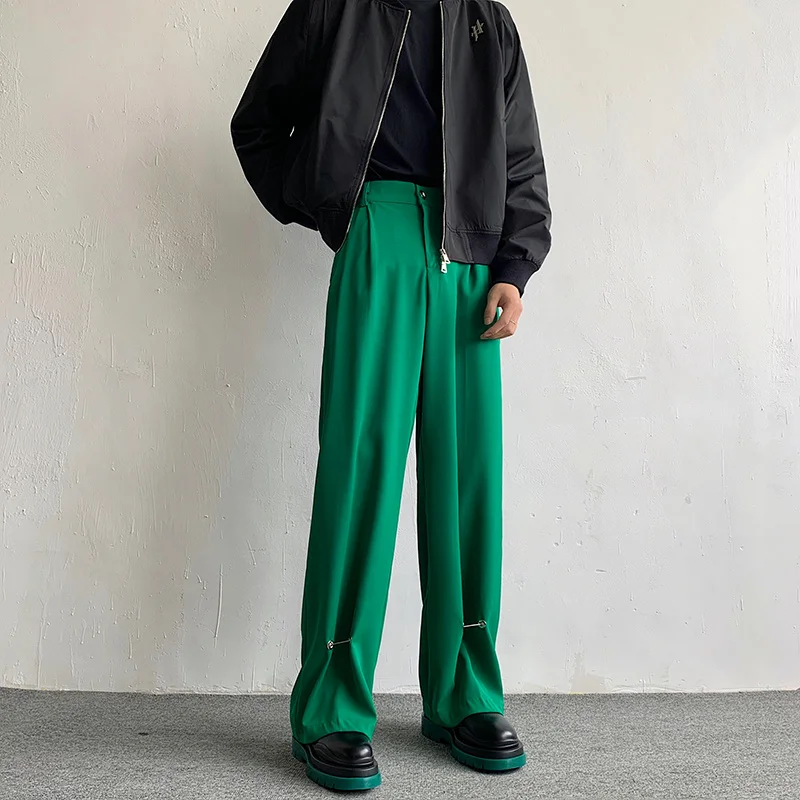 

Pants Dress Leg Korean Pants Men Mens Office Formal Fashion Straight Mens Social Green Pants Trousers Loose Wide Black Suit