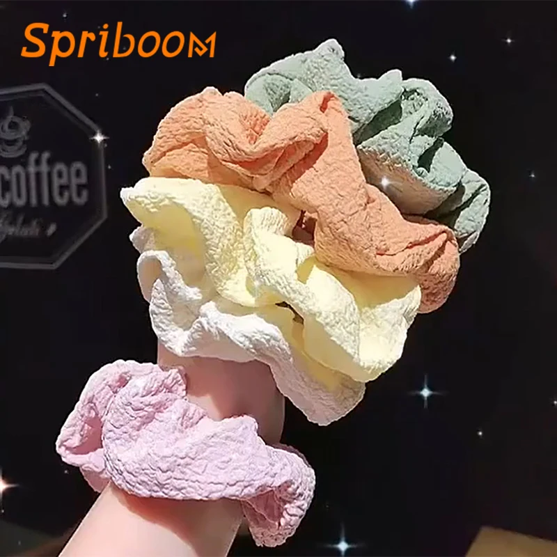 

Solid Folds Cute Hair Scrunchies Large Seersucker Sweet Elastic Hair Ties Romantic Haar Accessories Hairband Rope Headdress Hoop