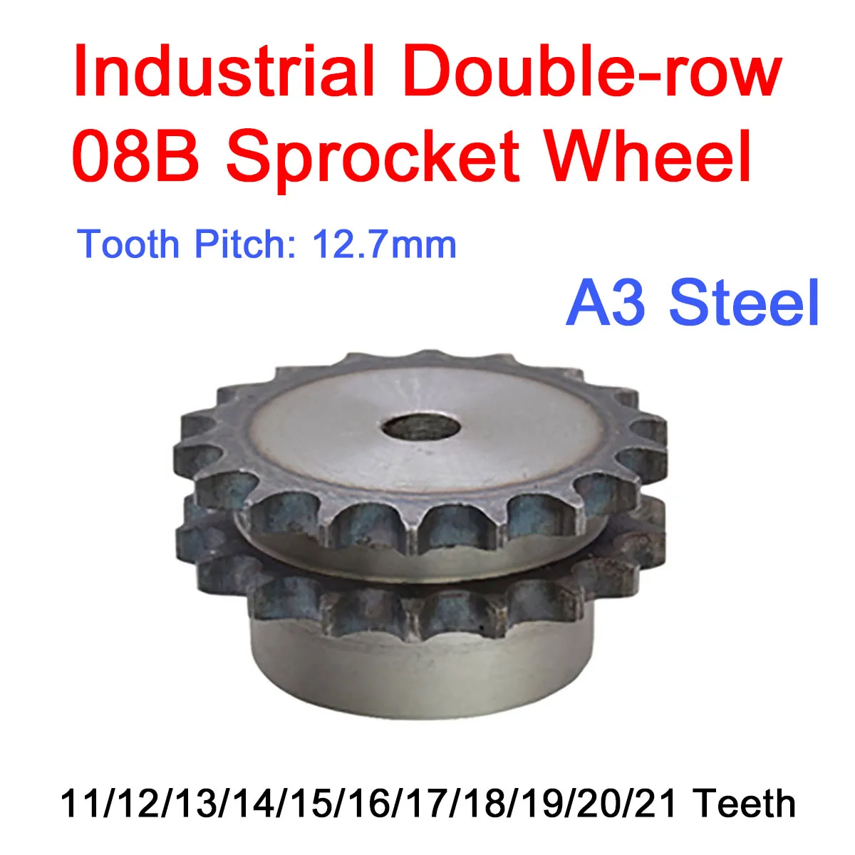 

1Pc 08B Double-row Sprocket Wheel 11/12/13/14/15/16/17/18/19/20/21 Teeth A3 Steel Chain Gear with Step Tooth Pitch 12.7mm