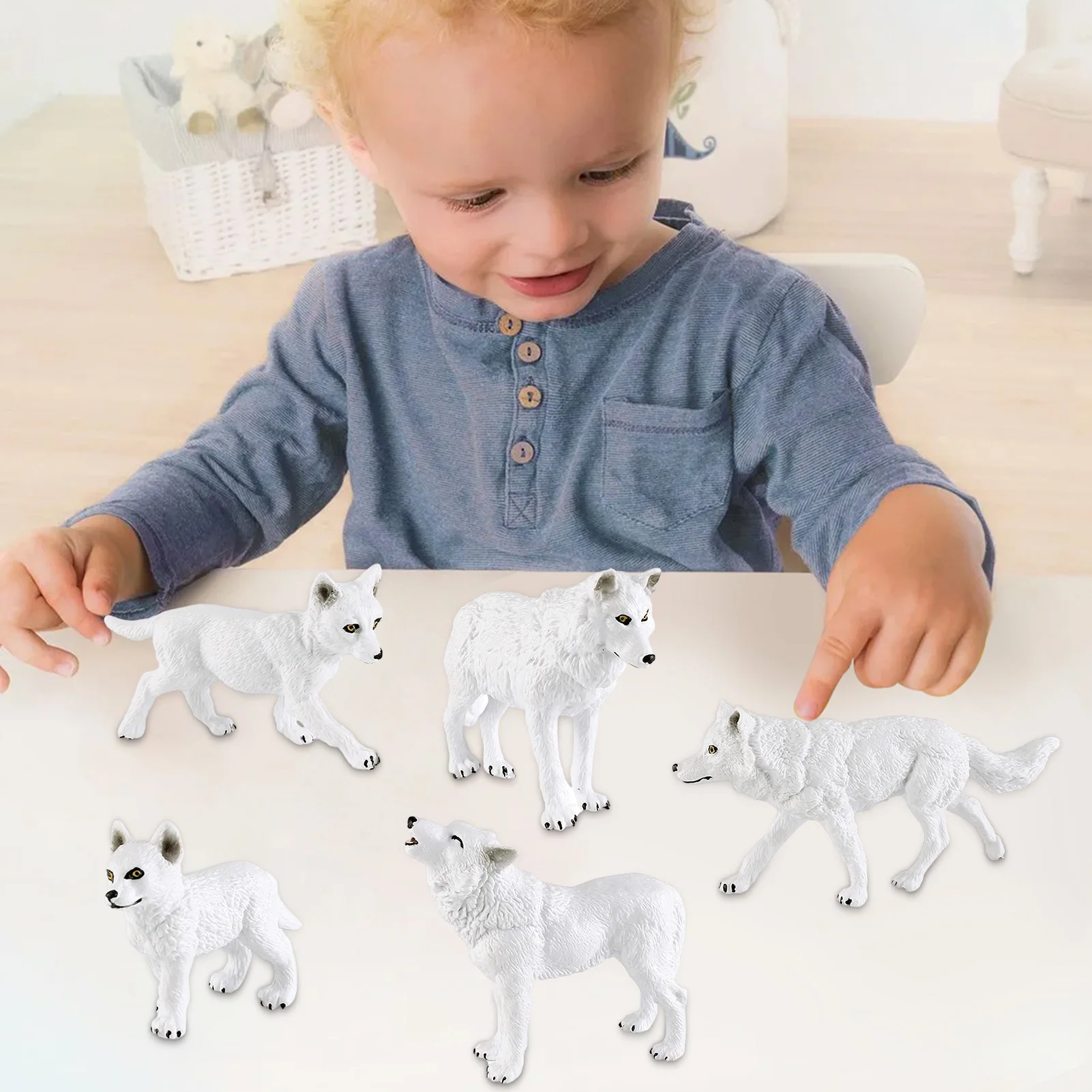 5 штук искусственные фигурки белый Арктический волк искусственный семейный торт