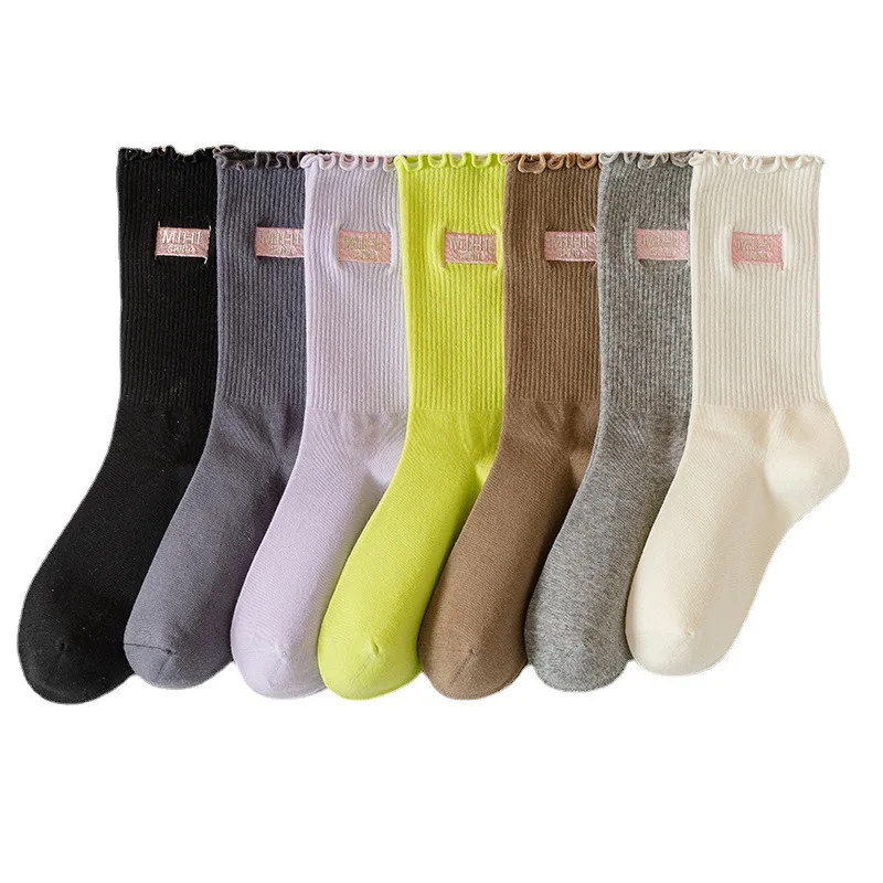 White Socks Women Kawaii Cute Frilly Ruffle Socks Cotton Japanese Fashion Purple Woman Crew Socks Female calcetines de la mujer