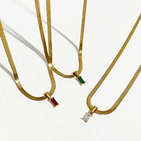perisbox 3 colors square cubic zirconia pendant necklace for women simple flat herringbone chain collar necklaces non tarnish