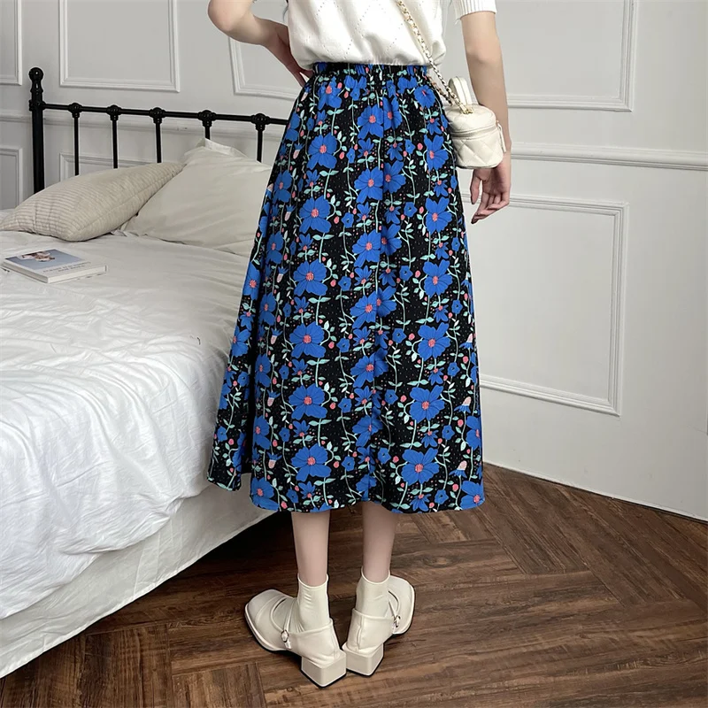 

2022 New Summer Japanese Preppy Style Women Skirts Vintage Elegant A-Line High Waist Faldas Mujer Korean Print Skirt