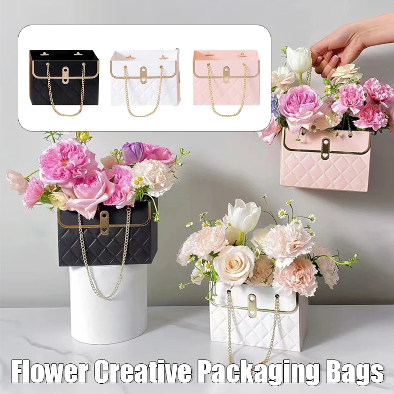 

5 Pcs Portable Flower Box Foldable Paper Handy Gift Bag Kraft Handbag Wedding Rose Bouquet Party Gift Box Candy Cake Packaging