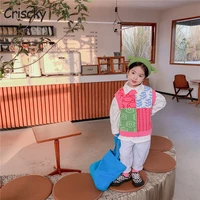 criscky patchwork sweater tank for girl toddler kid baby spring autumn sweater o neck knit top fall vest knitwear clothes