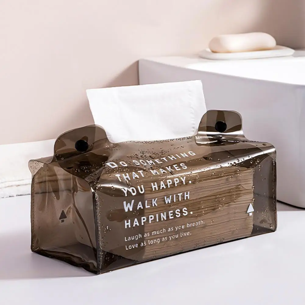 

Hot Sale Tissue Storage Box Button Design Dust-proof PVC Wide Opening Napkin Box for Dorm