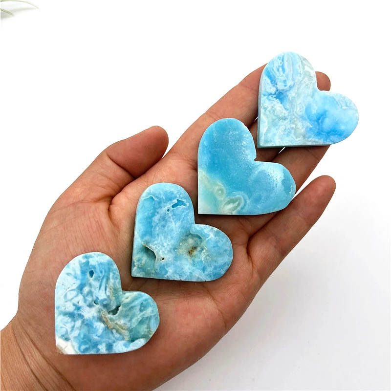 

Beautiful 1PC Natural Blue Calcite Hemimorphite Heart Shape Carving Crystal Mineral Specimens Reiki Healing Gemstones Stone