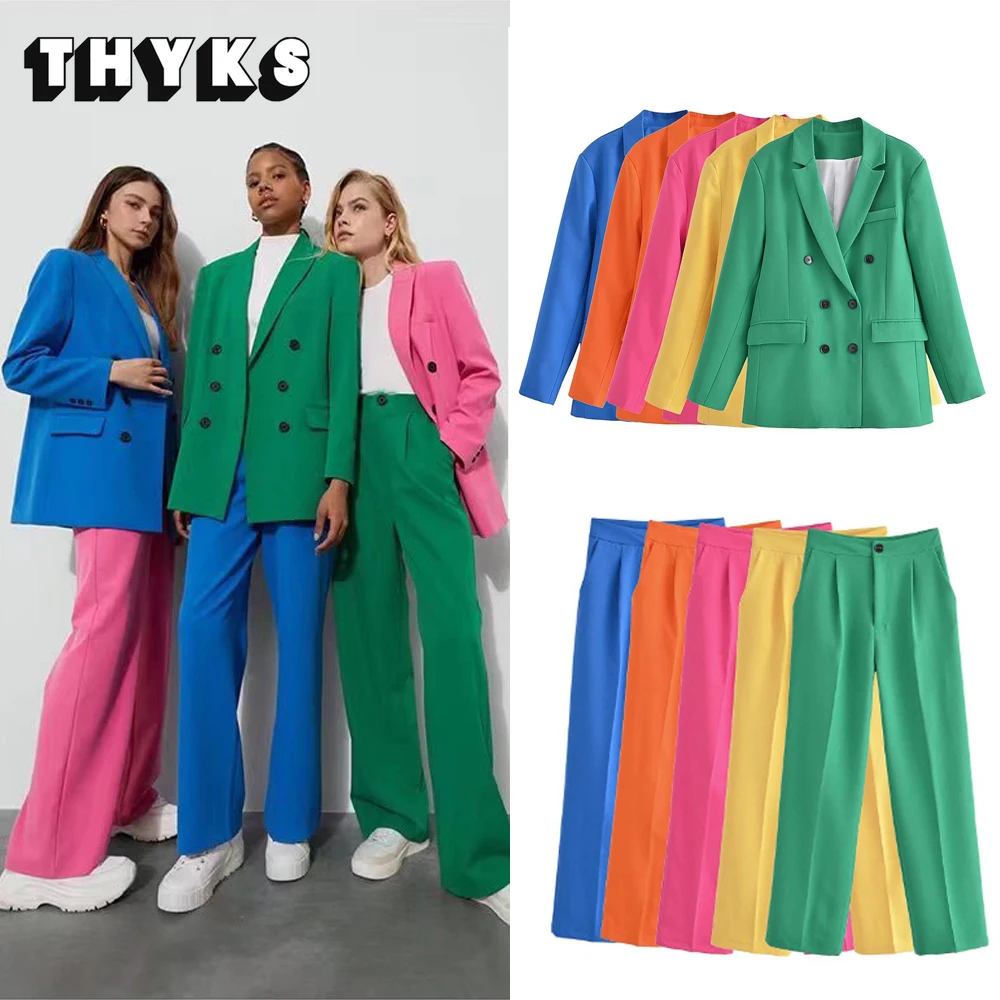 

Женский офисный костюм из 2 предметов, блейзер и брюки, официальный комплект, элегантные однотонные длинные брюки, весна 2022