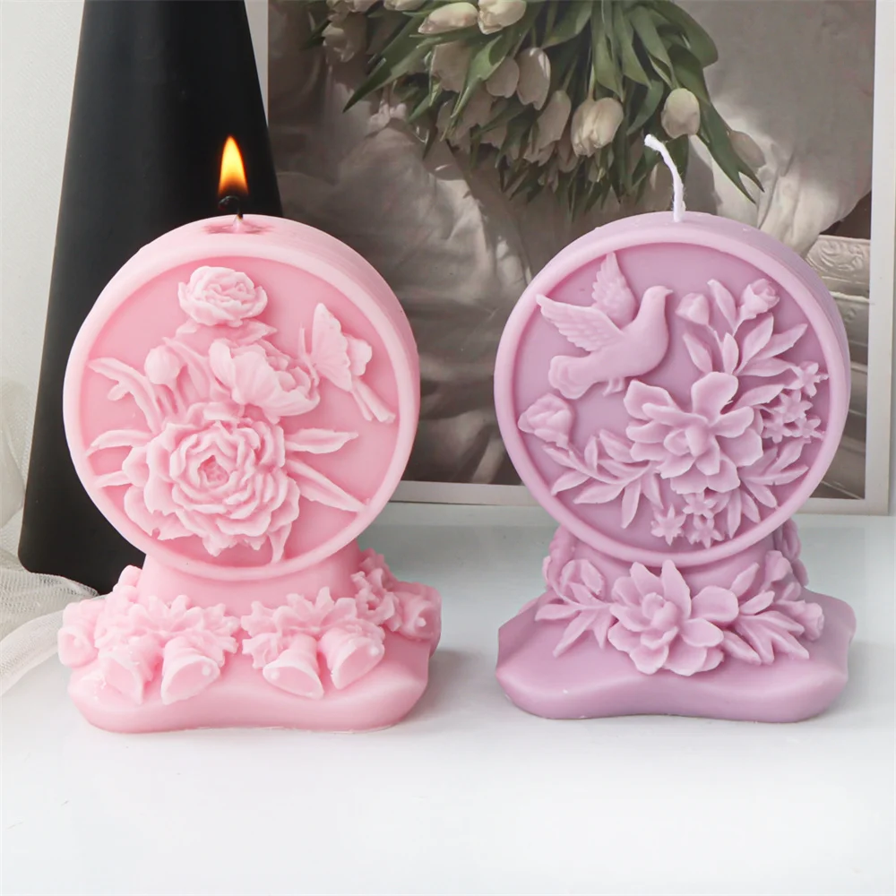 Рельефная цветочная платформа силиконовая форма для свечей круглая роза с
