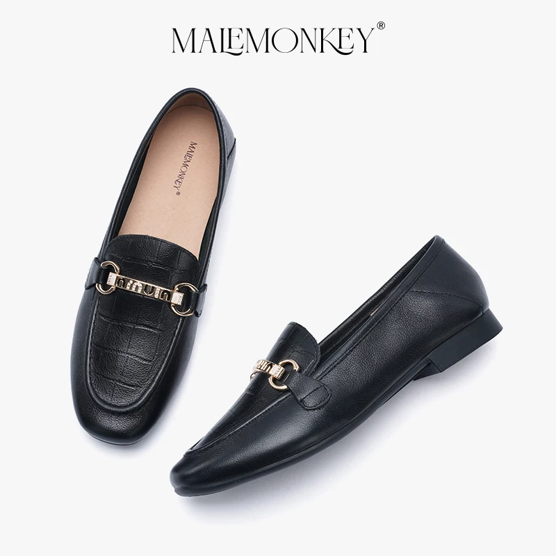 Loafers Women Flats Calfskin Leather Round Toe Retro Penny Shoes Metal Decoration Slip-on Classic Spring Ladies Shoes Handmade