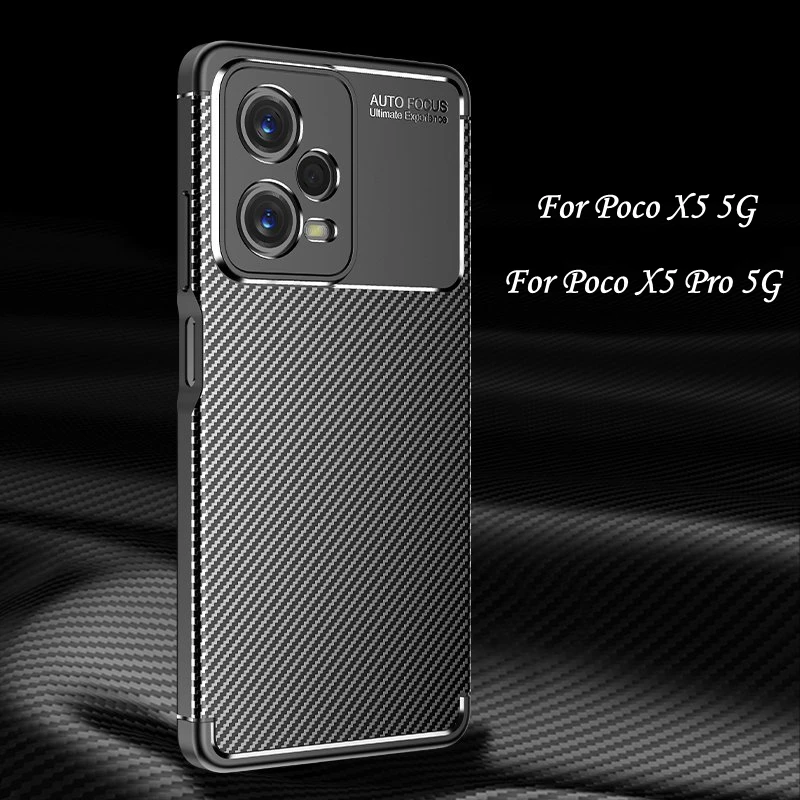 For Poco X5 Pro 5G Case Poco X5 Pro Cover Coque Soft Luxury Business Style Carbon Fiber Protective Back Bumper Poco X5 Pro