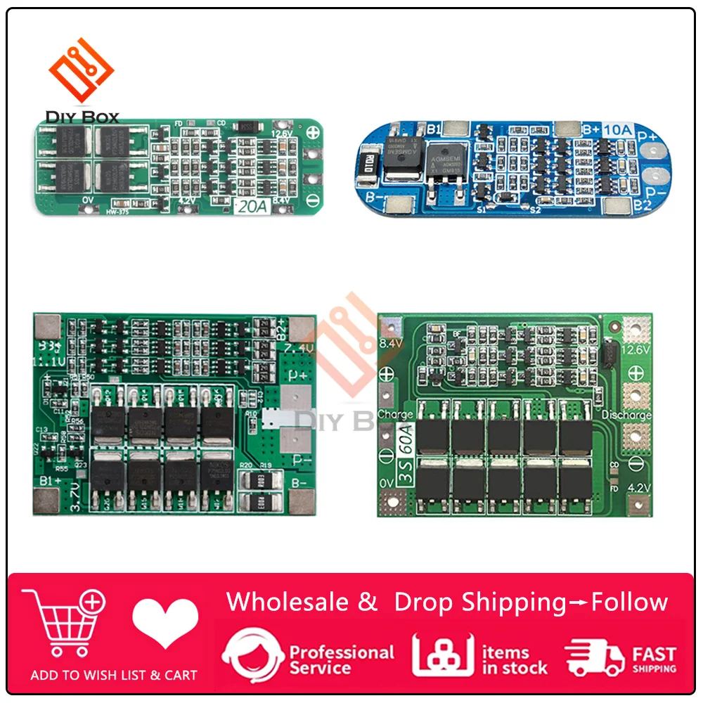 

3S/4S BMS Balance 20A 30A 40A 60A 12V/24V Li-ion Lithium Battery Charger Protection Board 18650 BMS Equalizer Enhance/Balance