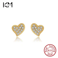 kiss mandy real sterling silver 14k gold plated love heart stud earrings european wedding engagement jewelry for women ape03