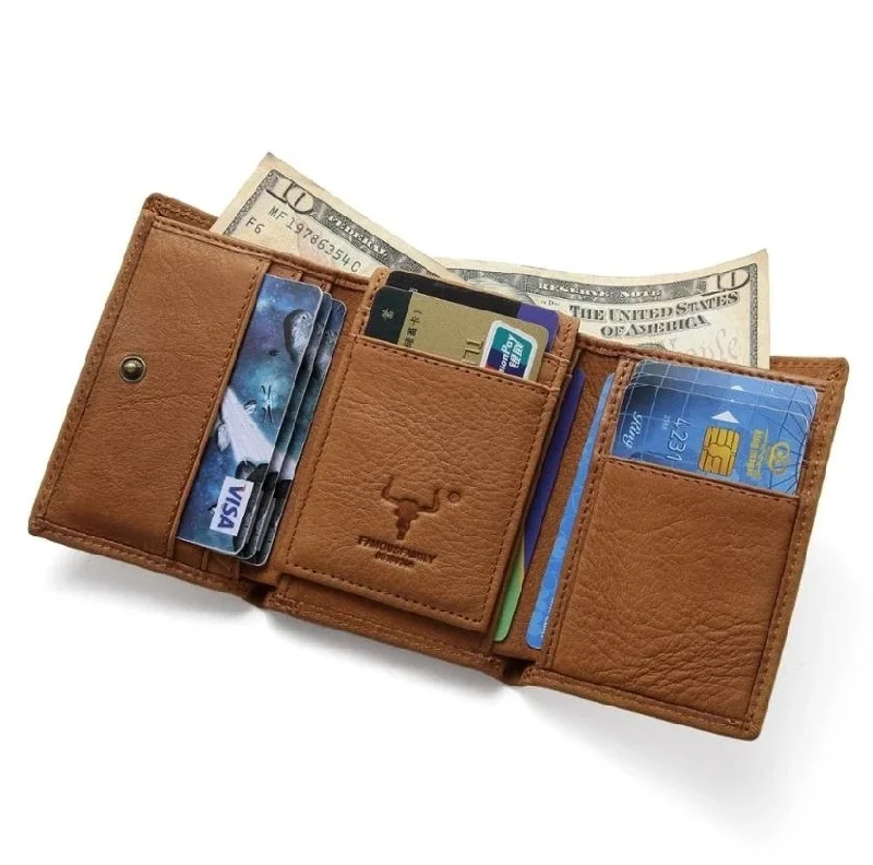 Men's women short Cowhide leather wallets RFID anti-theft brush Multifunctional retro trend card holder Coin Purse