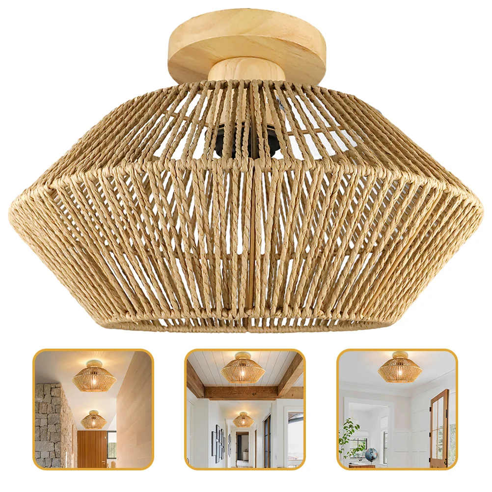 

Recessed Light Fixtures Simple Ceiling Round Shaped Household Living Room Home Straw Rope Mounted Lamp LED Flush