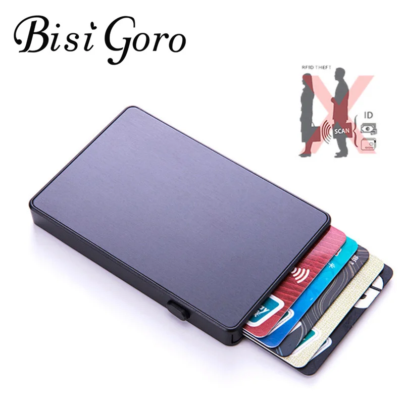 

BISI GORO Customized Name Anti-theft Aluminum Single Box Smart Wallet Slim Clutch Pop-up Push Button Card Holder Cards Case