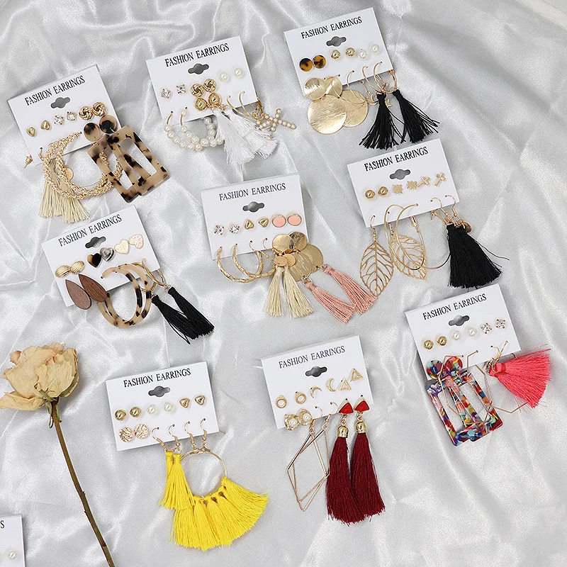 

Hot Selling Earring Set Exaggerated Acetate Stud Earrings Boho Fringe Long Pearl Earrings Jewelry for Women