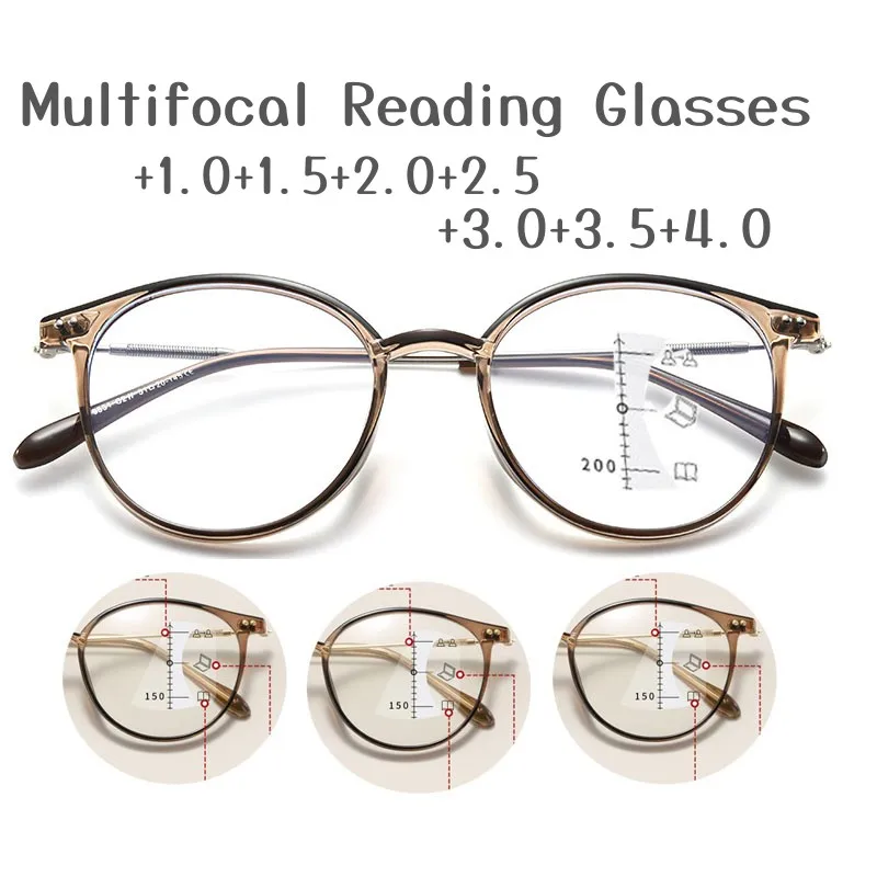 

New Trend Clear Lens Multifocal Reading Glasses Progressive Anti-blue Light Near Far Eyeglasses Women Men Retro Diopter Eyewear