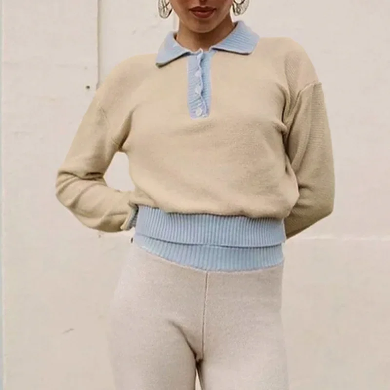 Женский трикотажный свитер на пуговицах короткий Свободный Повседневный