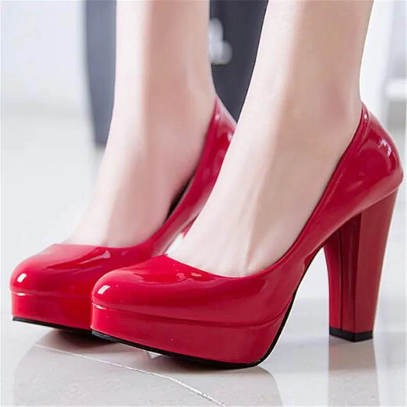 

Hot Women Pumps Shoes Women PU Leather Shallow Slip-On Round Toe High heels Wedding Party Derss shoes Mujer Plus size 34-42 New