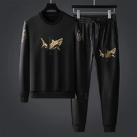 embroidered shark sweater mens suit 2021 winter fashion casual mens sportswear two piece suit