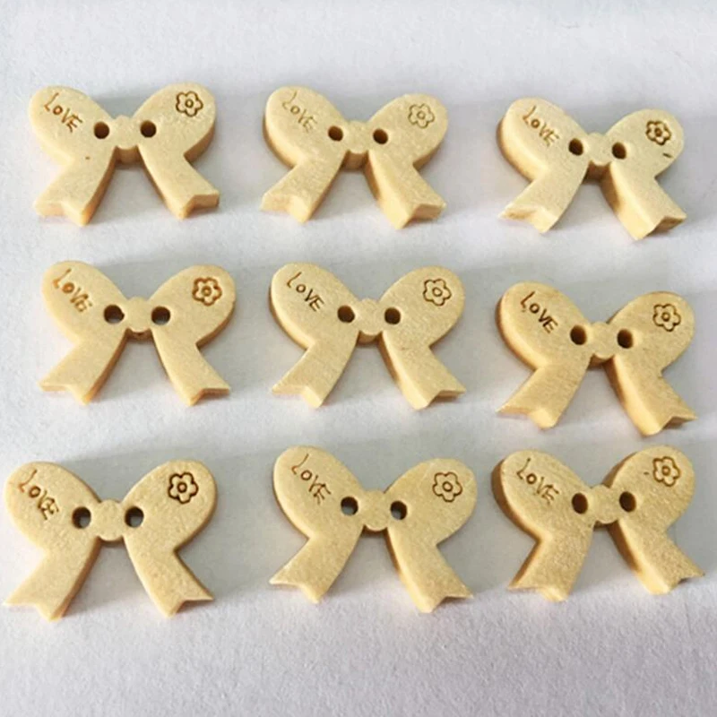 

30Pcs New Butterfly Wooden Button 2 Hole Cartoon Bow Tie Natural Wood Decorative Buttons For Clothes Sewing material DIY Craft