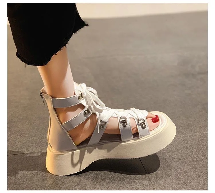 

2022 New Summer Black Fashion Street Ladies Zipper platform sandals Roman Style Sandals Ladies Open Toe luxury women shoes