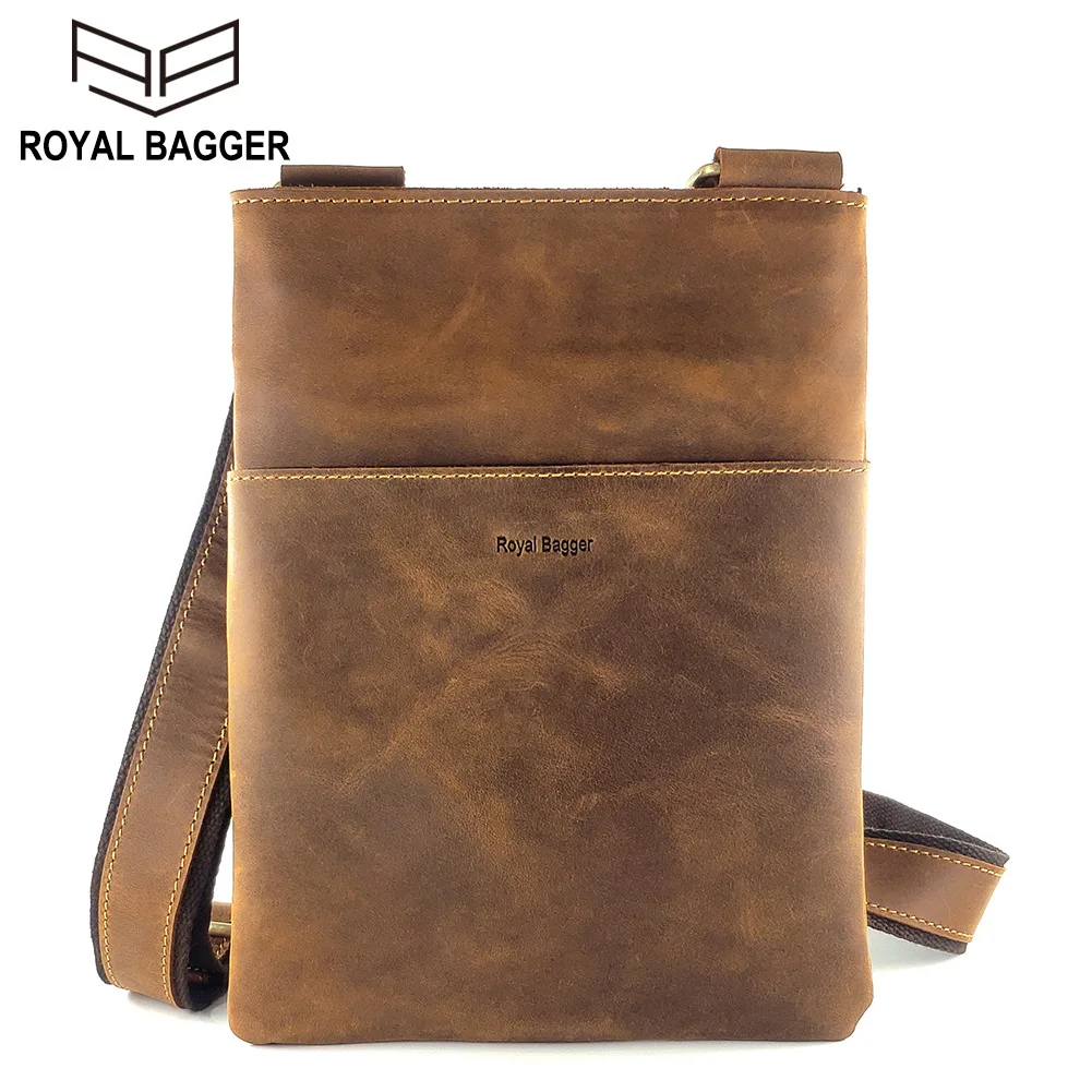 Сумка на плечо мужская из натуральной кожи сумочка-мессенджер Крейзи Хорс