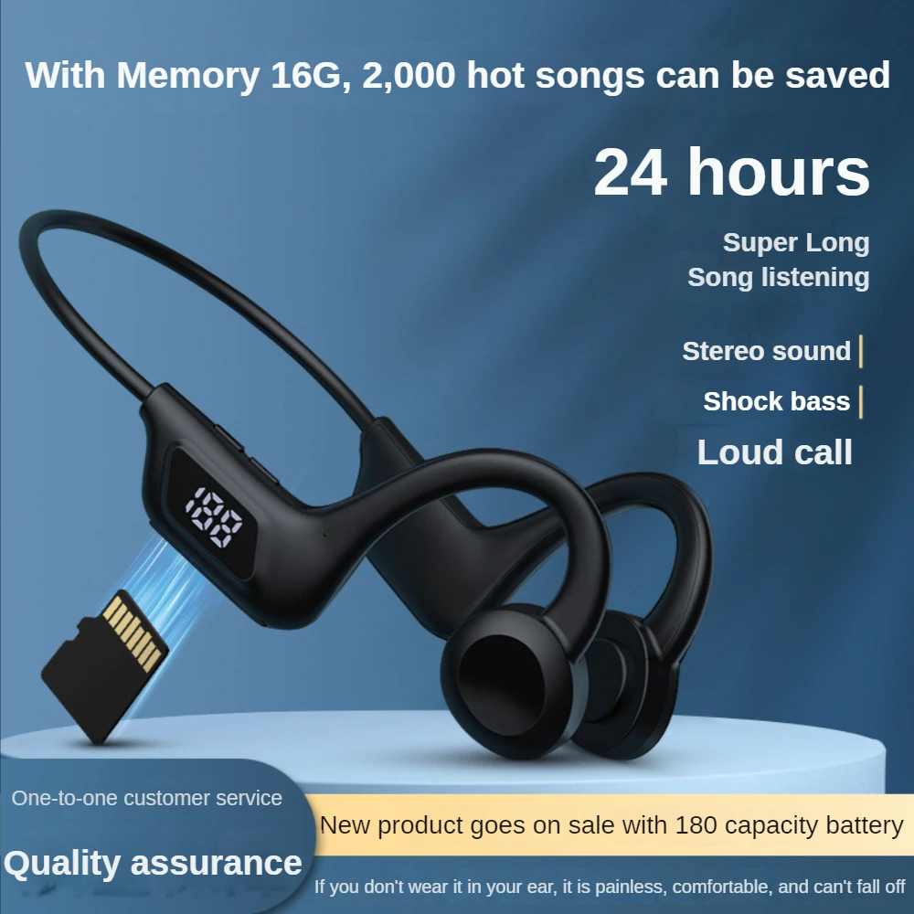 Bone Conduction Headphones MP3 Wireless Bluetooth 5.1 Headset Swim Sports Handsfree HiFi Deep Bass Not in-ear with Mic Stereo