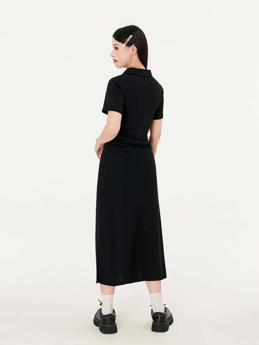 Платье-поло женское большие размеры для полных девушек летнее черное со