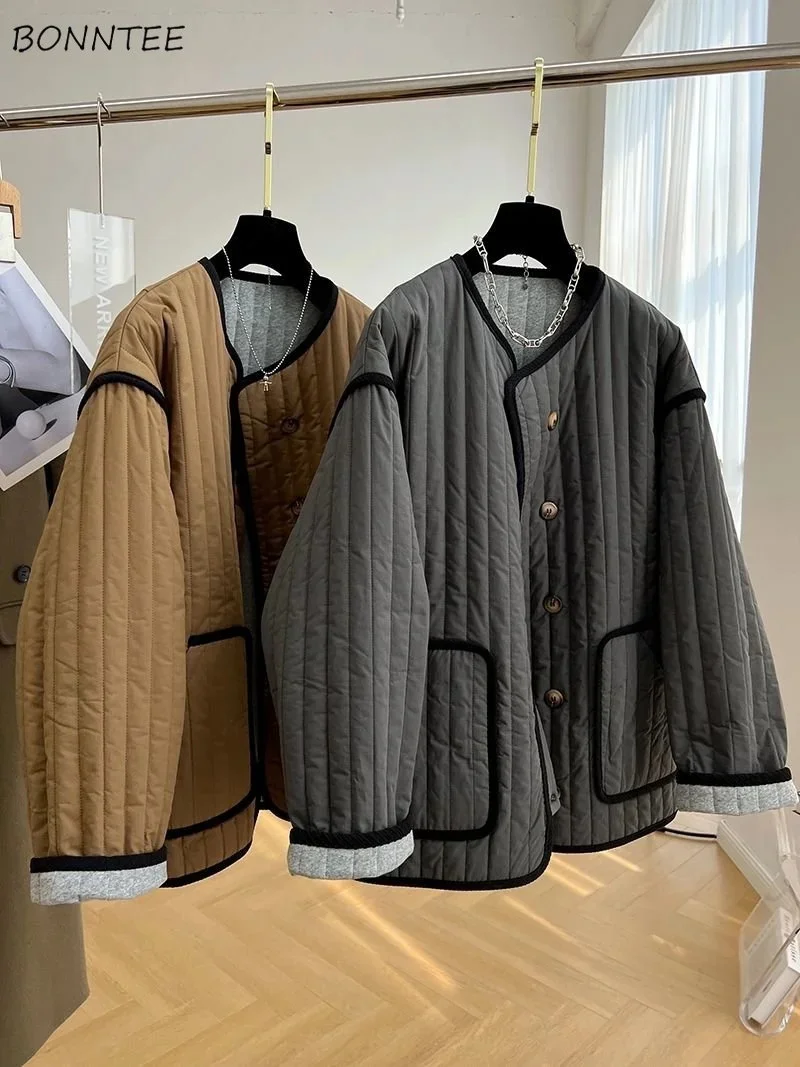 

Парка Basic женское новое зимнее винтажное свободное BF унисекс простая уличная одежда универсальное однотонное повседневное теплое пальто с карманами в стиле Харадзюку Y2k